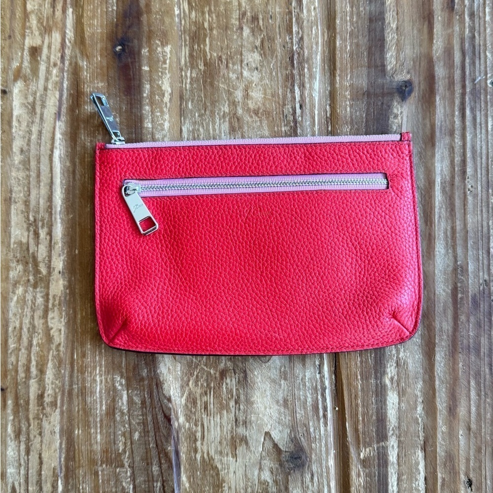 J. Crew Leather Clutch/Pouch in red with pink accents